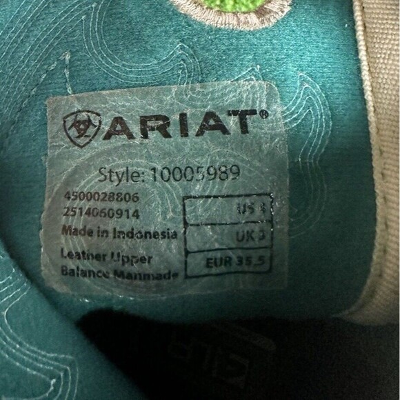 Ariat Youth Fatbaby Leather Boots, Distressed Brown Turquoise size 4 - Picture 10 of 10